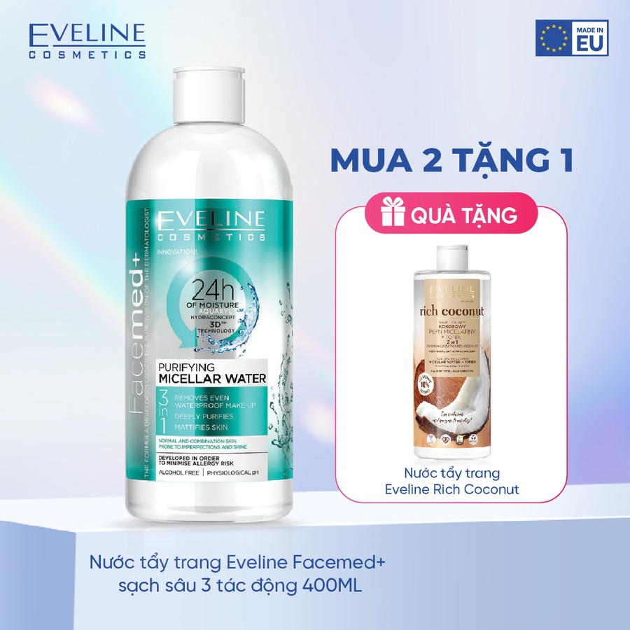 Combo 2 Nước tẩy trang Eveline Facemed+ sạch sâu 3 tác động 400ML (EVEL1940)