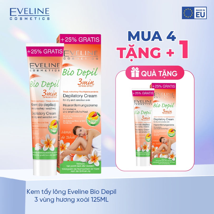 Combo 4 Kem tẩy lông Eveline Bio Depil 3 vùng hương xoài 125ML (EVEL3696)