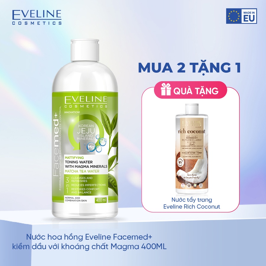 Combo 2 Nước hoa hồng Eveline Facemed+ kiềm dầu với khoáng chất Magma 400ML (EVEL6803)