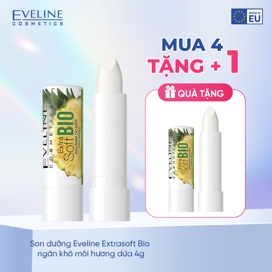 Combo 4 Son dưỡng Eveline Extra Soft Bio ngăn khô môi hương dứa 4g (EVEL2767)