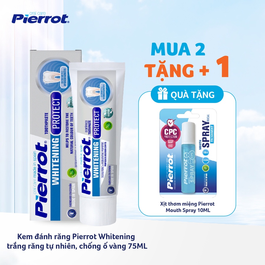 Combo 2 Kem đánh răng Pierrot Whitening trắng răng tự nhiên, chống ố vàng 75ML (PIER5910)