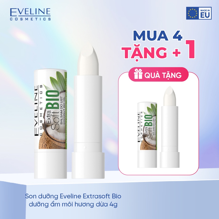 Combo 4 Son dưỡng Eveline Extra Soft Bio dưỡng ẩm môi hương dừa 4g (EVEL0588)