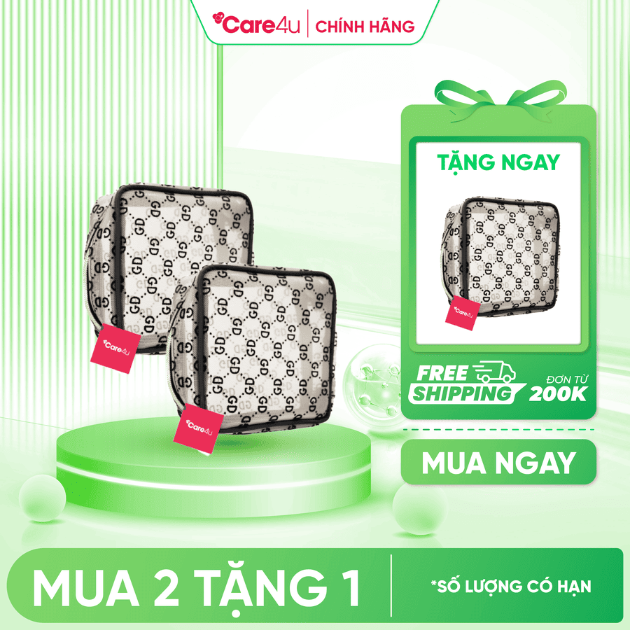 [Mua 2 tặng 1] Combo 2 Túi đựng mỹ phẩm cao cấp họa tiết sang trọng Care4u 13.5x6x13.5 cm (CARE9029)