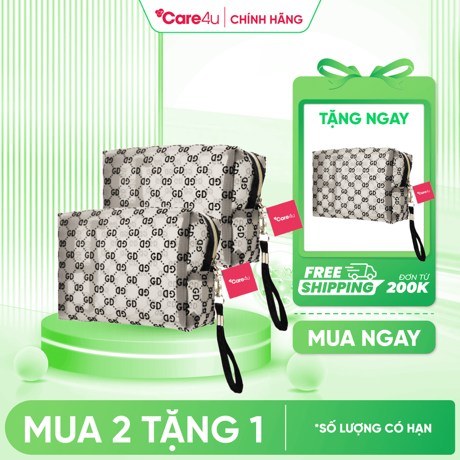 [Mua 2 tặng 1] Combo 2 Túi đựng mỹ phẩm cao cấp họa tiết sang trọng Care4u 18x9x12 cm (CARE9025)