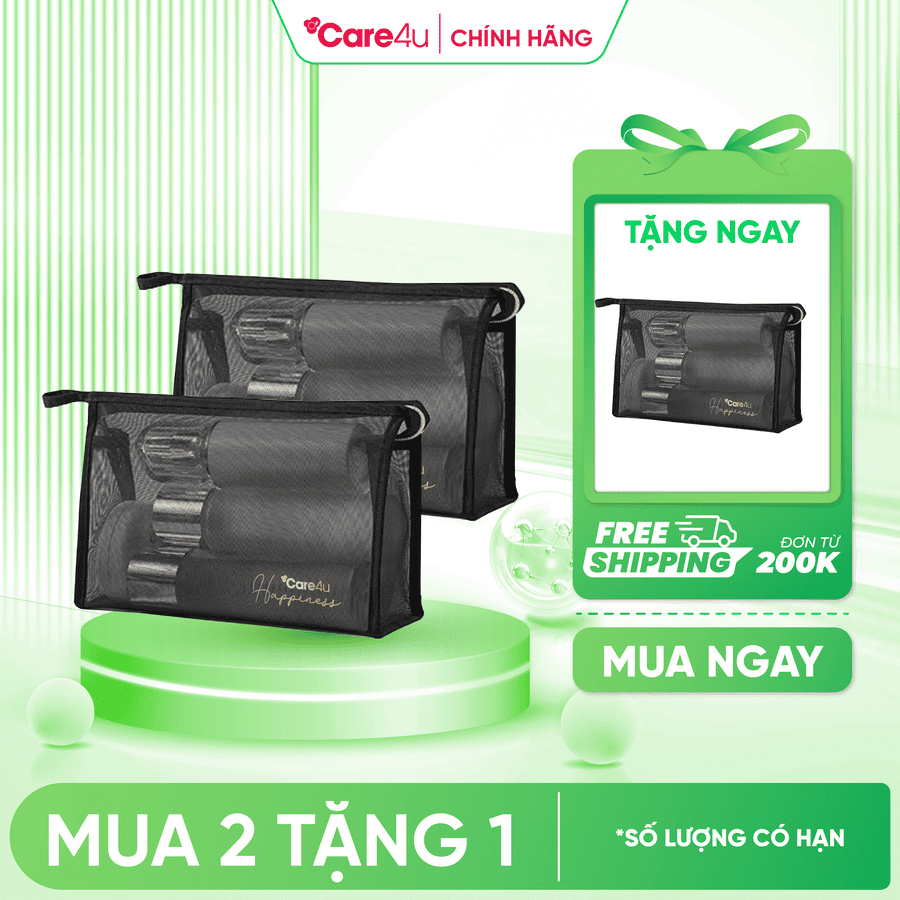 [Mua 2 tặng 1] Combo 2 Túi đựng mỹ phẩm cao cấp Care4u 21.5x8.5x14.5 cm (CARE1026)