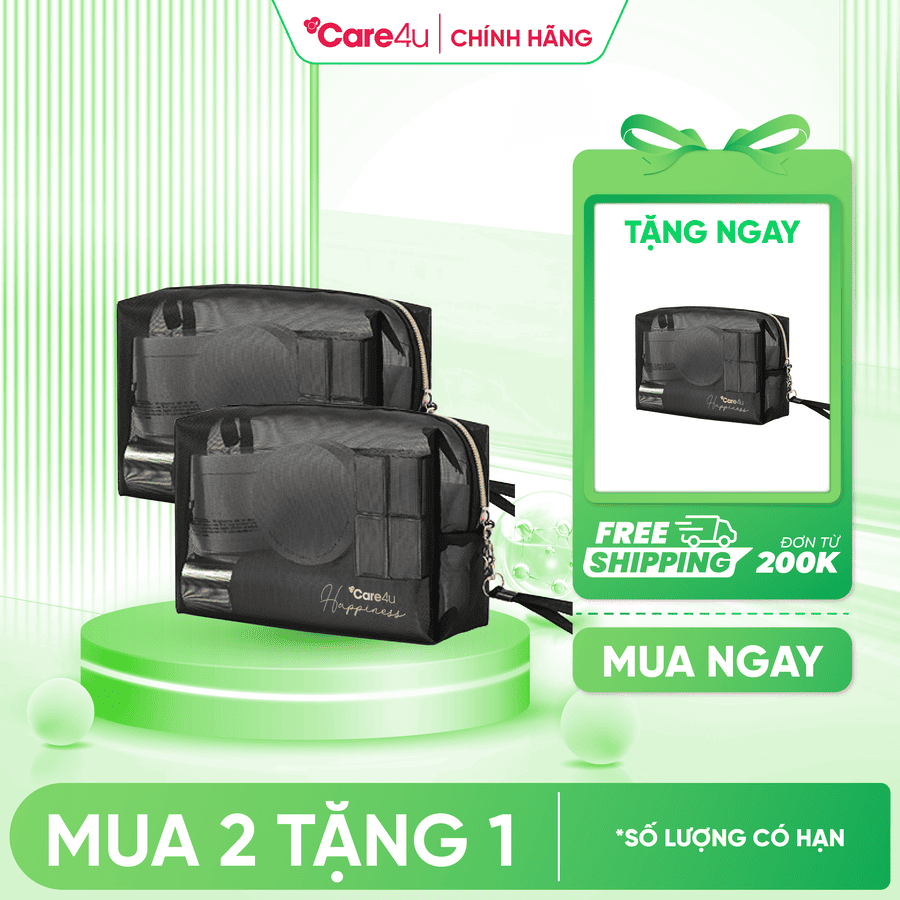 [Mua 2 tặng 1] Combo 2 Túi đựng mỹ phẩm cao cấp Care4u 18x9x12 cm (CARE1025)