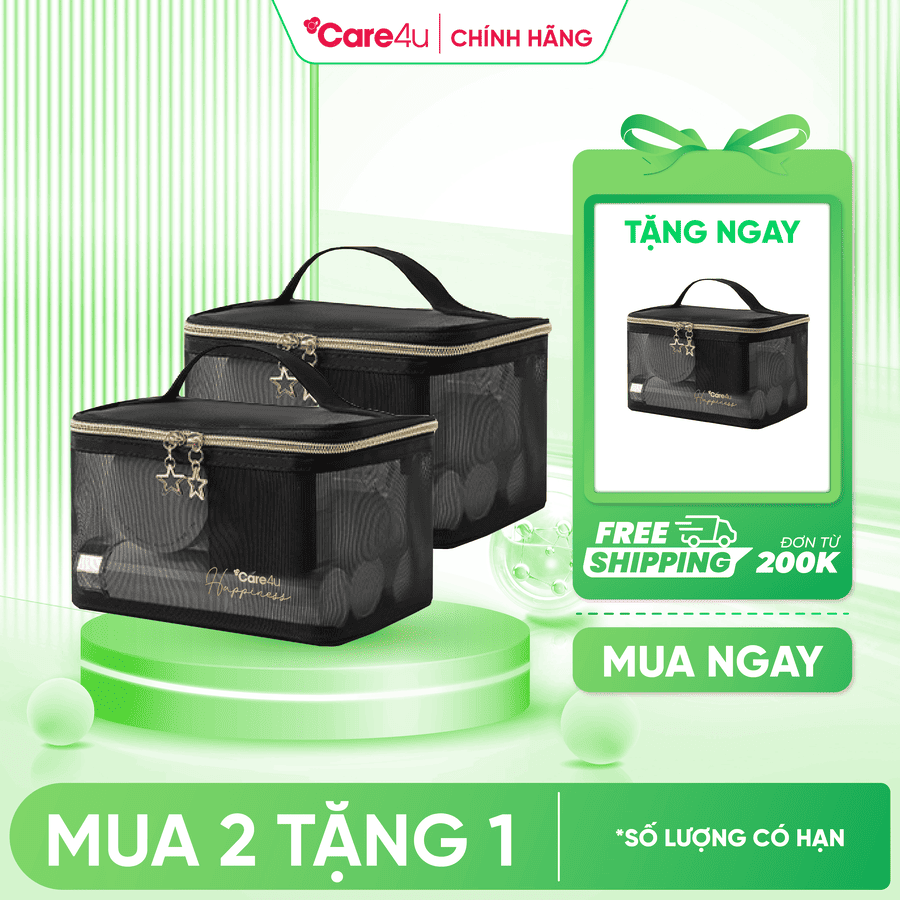 [Mua 2 tặng 1] Combo 2 Túi đựng mỹ phẩm cao cấp Care4u 21x12x13 cm (CARE1024)