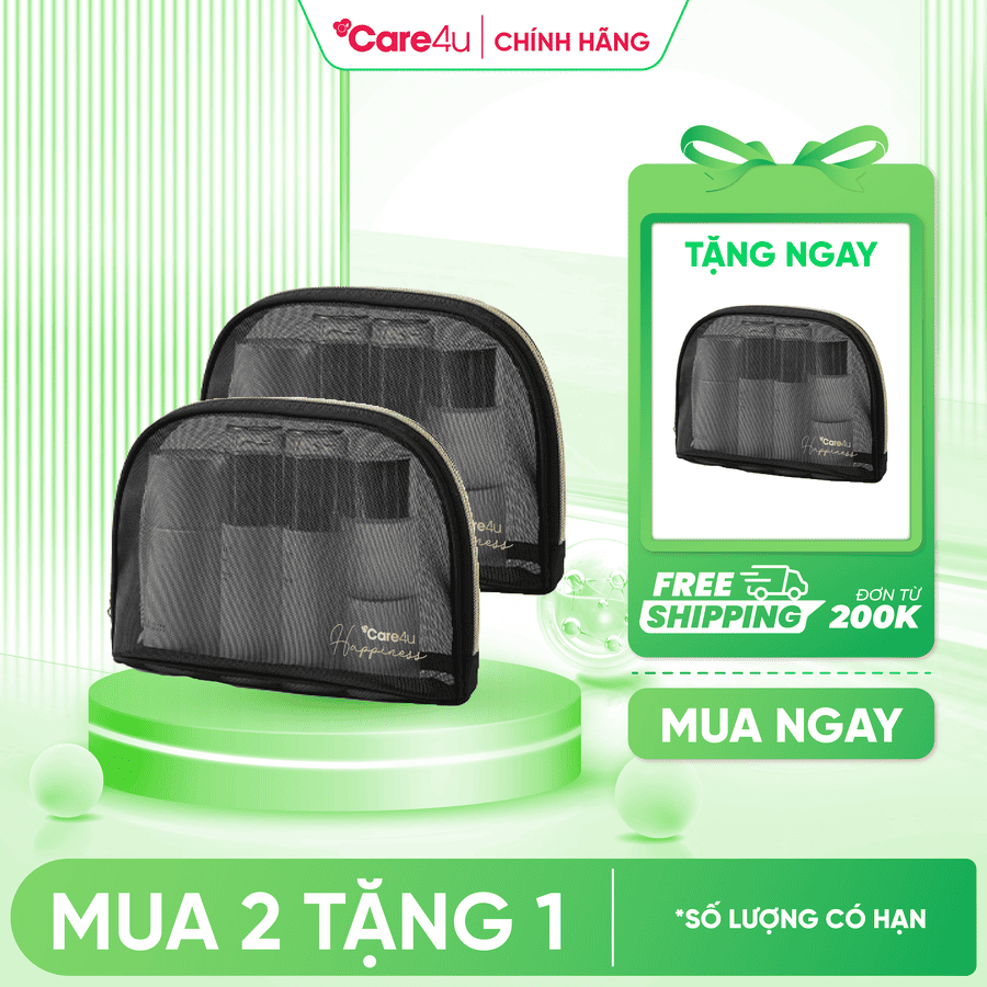 [Mua 2 tặng 1] Combo 2 Túi đựng mỹ phẩm cao cấp Care4u 22x6x13 cm (CARE1027)