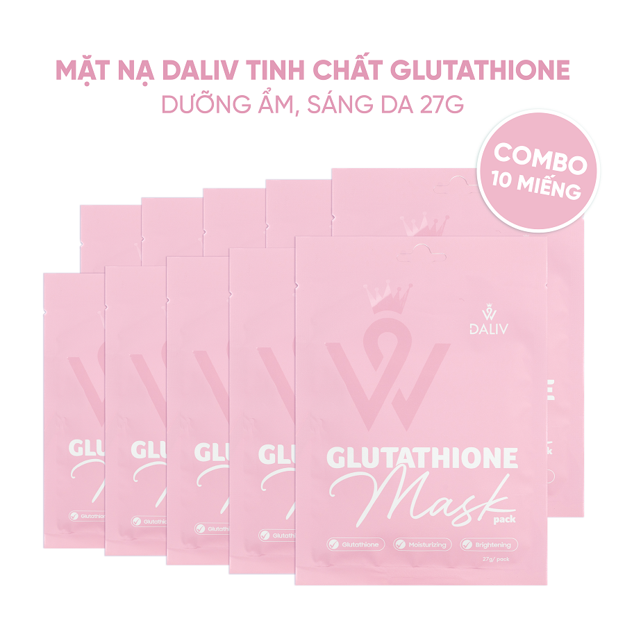 Combo 10 Mặt nạ Daliv tinh chất Glutathione dưỡng ẩm, sáng da 27g (DALI0856)