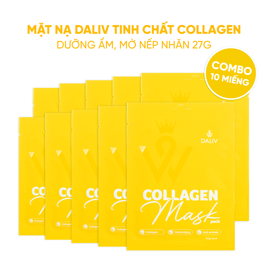 Combo 10 Mặt nạ Daliv tinh chất Collagen dưỡng ẩm, mờ nếp nhăn 27g (DALI0857)