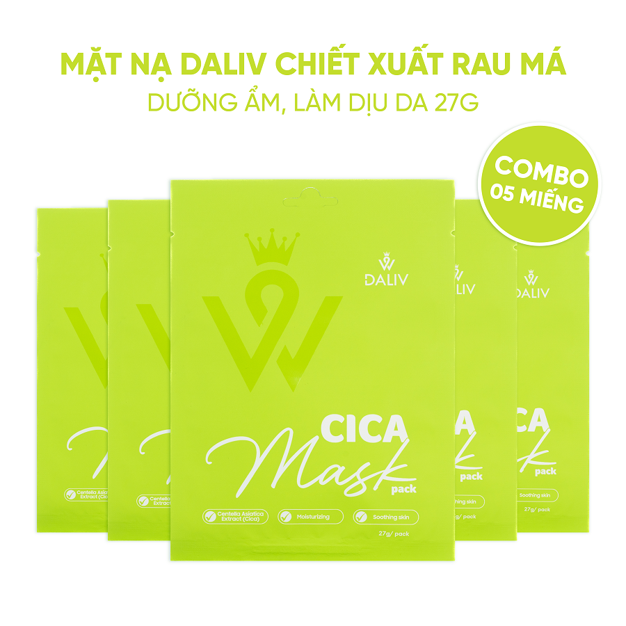 Combo 5 Mặt nạ Daliv chiết xuất Rau má dưỡng ẩm, làm dịu da 27g (DALI0859)