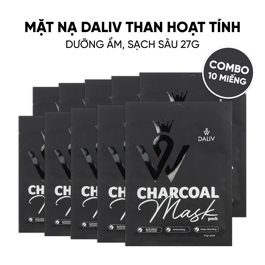 Combo 10 Mặt nạ Daliv Than hoạt tính dưỡng ẩm, sạch sâu 27g (DALI0860)
