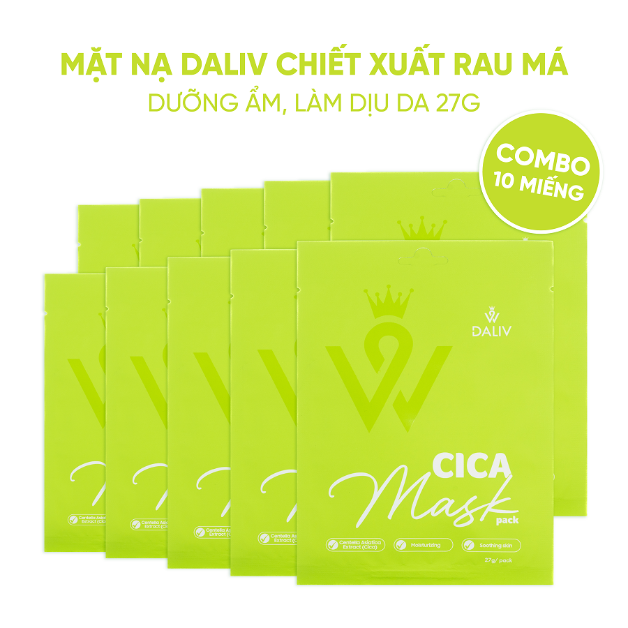 Combo 10 Mặt nạ Daliv chiết xuất Rau má dưỡng ẩm, làm dịu da 27g (DALI0859)