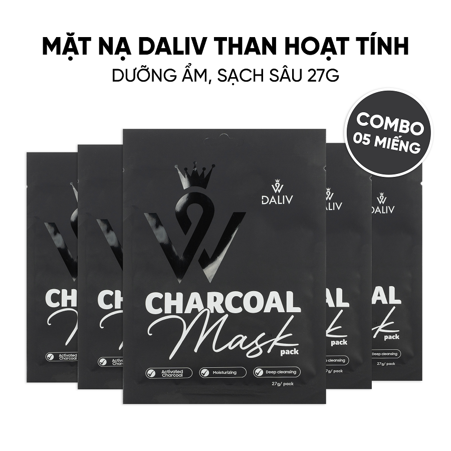 Combo 5 Mặt nạ Daliv Than hoạt tính dưỡng ẩm, sạch sâu 27g (DALI0860)