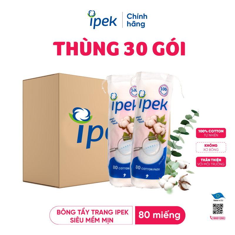 Thùng 30 gói bông tẩy trang Ipek siêu mềm mịn 80 miếng (IPEK0051)