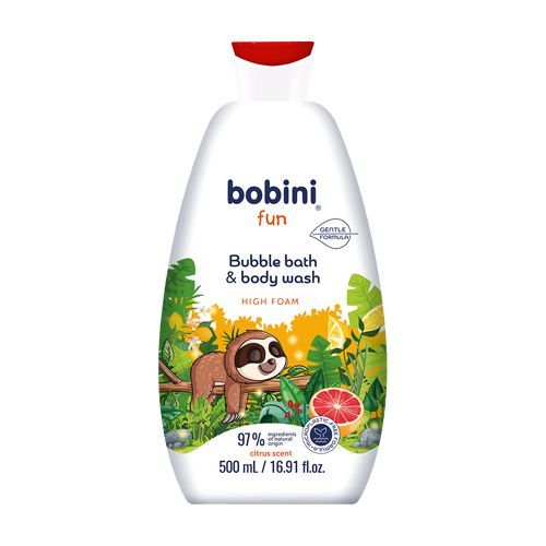 Gel tắm trẻ em tạo bọt Bobini Fun mềm mịn hương cam chanh 1+ tuổi 500ML