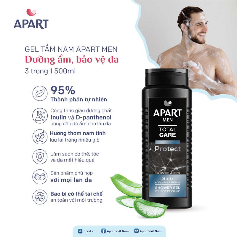 Gel tắm nam Apart Men dưỡng ẩm, bảo vệ da 3 trong 1 500ML 1