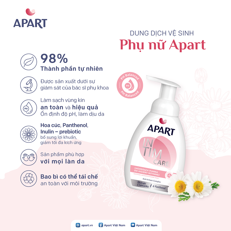 Dung dịch vệ sinh phụ nữ tạo bọt Apart dịu da, kháng khuẩn chiết xuất hoa cúc 300ML 1