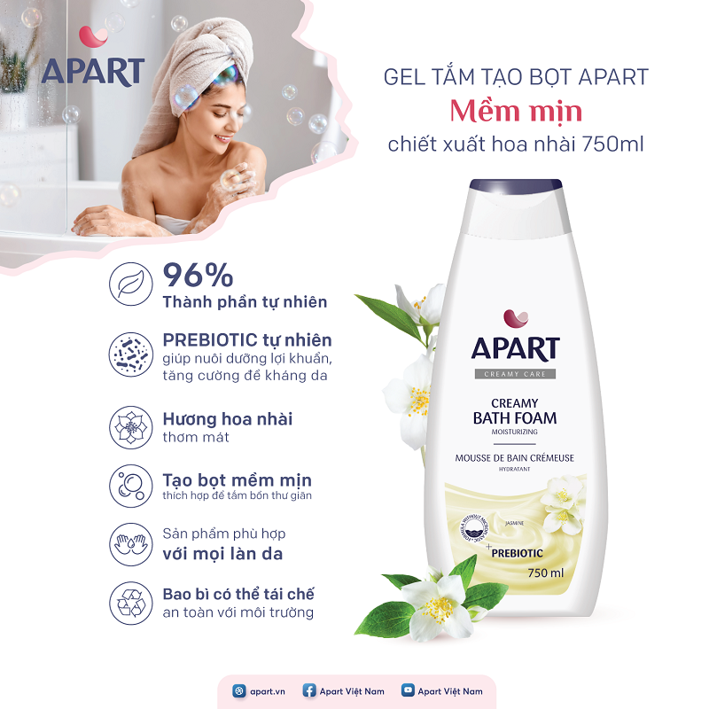 Gel tắm tạo bọt Apart mềm mịn chiết xuất hoa nhài 750ML 1