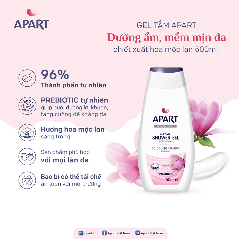 Gel tắm Apart dưỡng ẩm, mềm mịn da chiết xuất hoa mộc lan 500ML 1