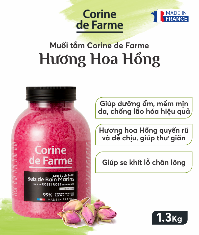 Muối tắm Corine de Farme - Hương hoa hồng 1.3Kg 1