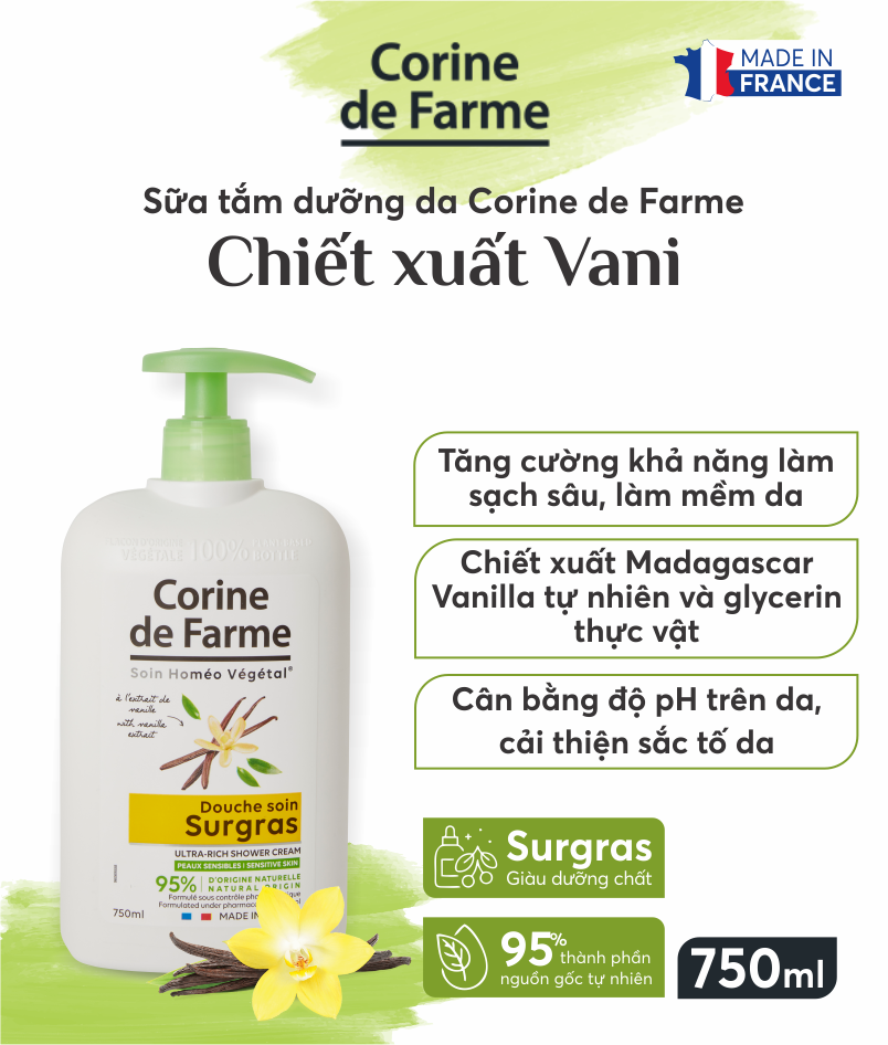 Sữa tắm dưỡng da Corine de Farme chiết xuất Vani 750ML 1