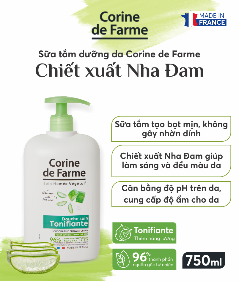 Sữa tắm dưỡng da Corine de Farme tinh chất Nha đam 750ML 1