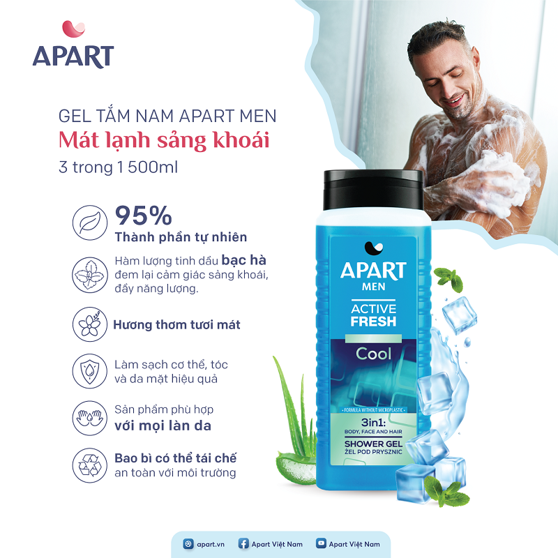 Gel tắm nam Apart Men mát lạnh sảng khoái 3 trong 1 500ML 1