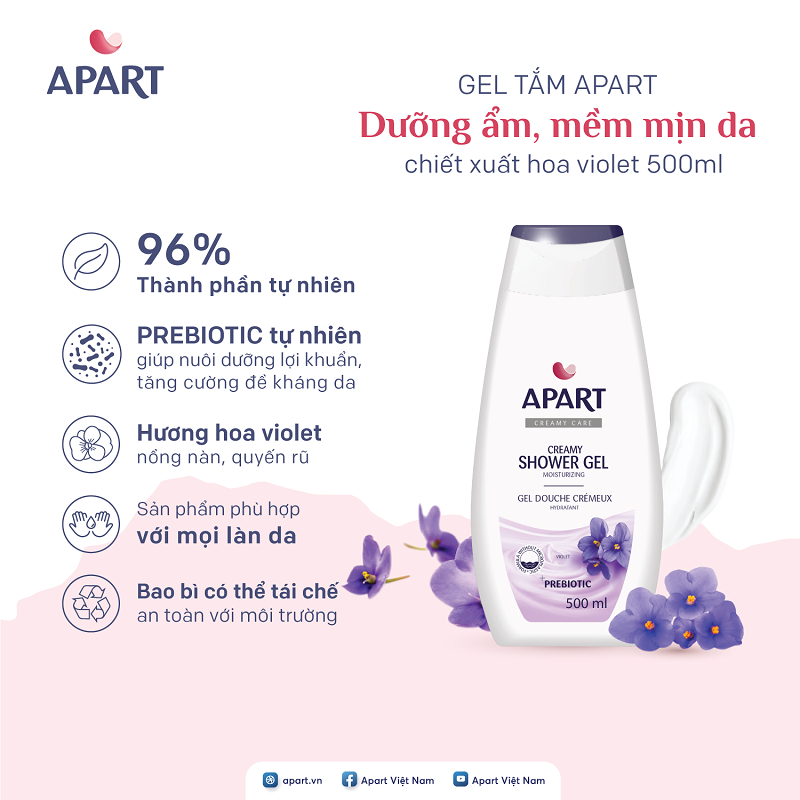 Gel tắm Apart dưỡng ẩm, mềm mịn da chiết xuất hoa violet 500ML 1