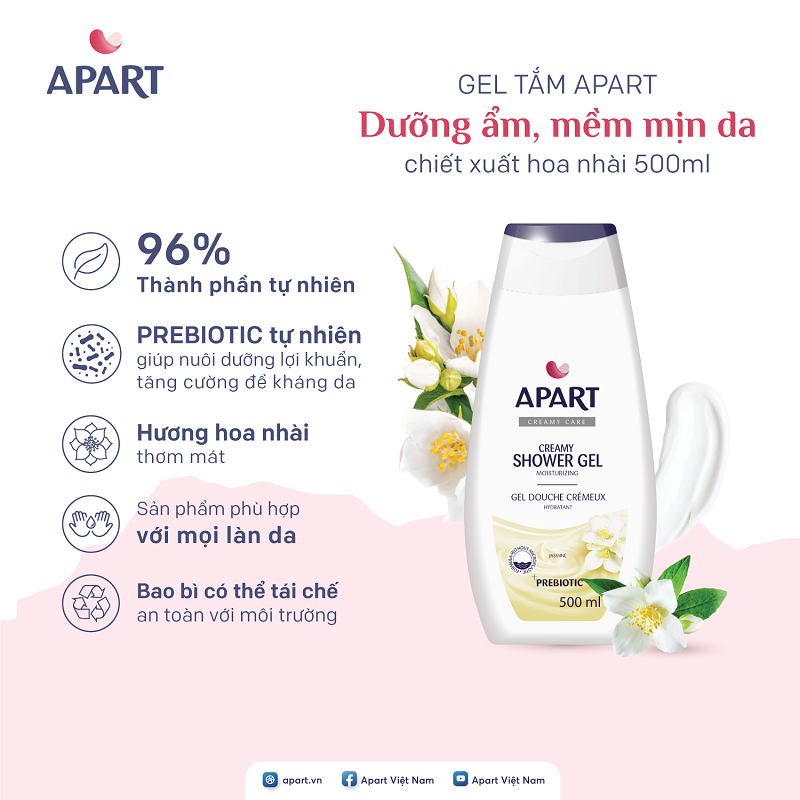 Gel tắm Apart dưỡng ẩm, mềm mịn da chiết xuất hoa nhài 500ML 1