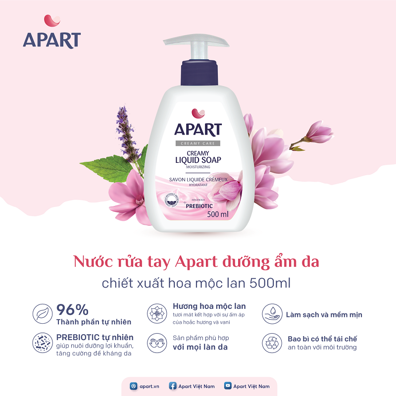 Nước rửa tay Apart dưỡng ẩm da chiết xuất hoa mộc lan 500ML 1