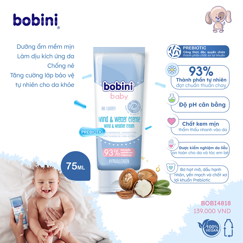 Kem dưỡng ẩm trẻ em Bobini Baby chống nẻ 1+ ngày tuổi 75ML 1