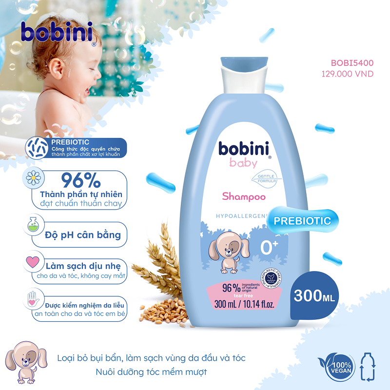 Dầu gội trẻ em Bobini Baby dịu nhẹ, không cay mắt 1+ ngày tuổi 300ML 1