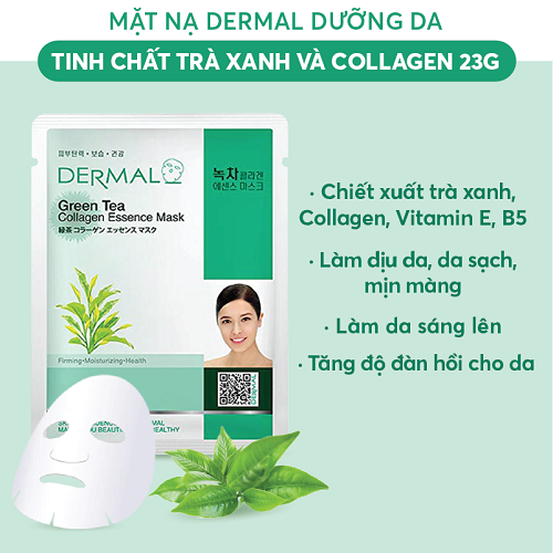 Mặt nạ Dermal dưỡng da tinh chất trà xanh và collagen 23g 1