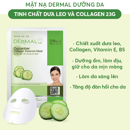 Mặt nạ Dermal dưỡng da tinh chất dưa leo và collagen 23g 1