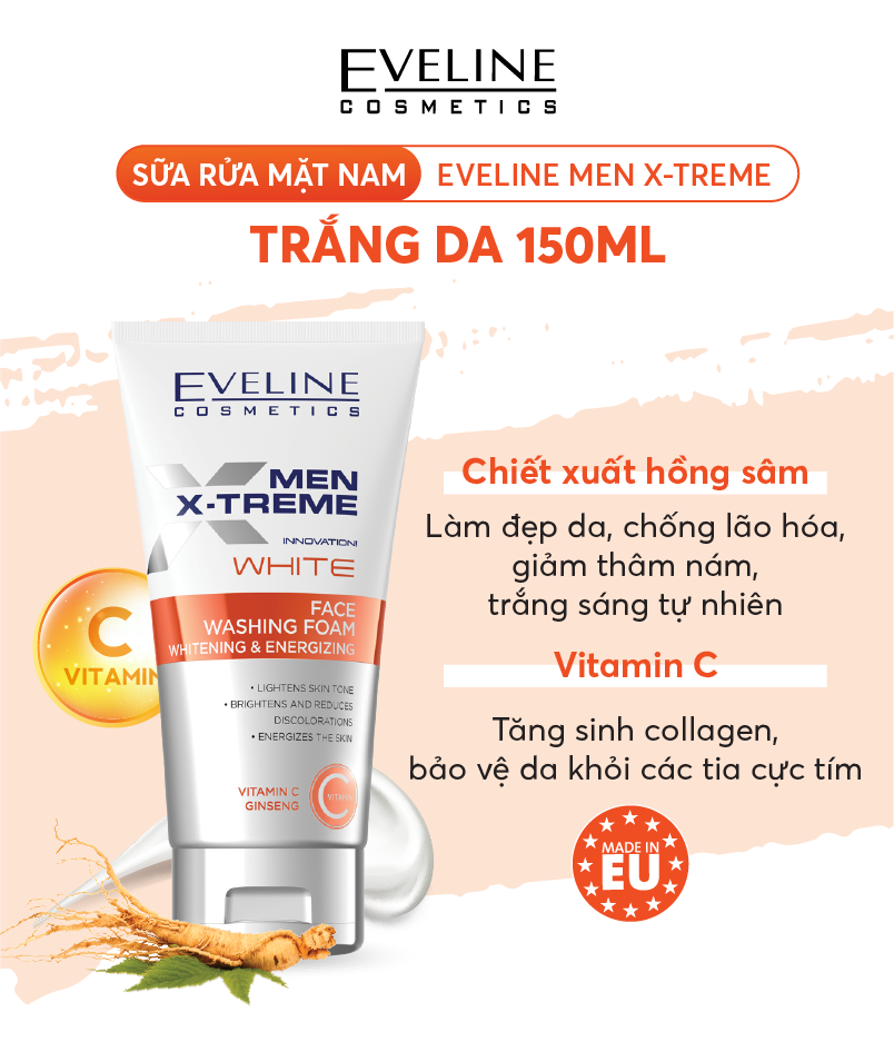 Sữa rửa mặt nam Eveline Men X-treme trắng da 150ML 1