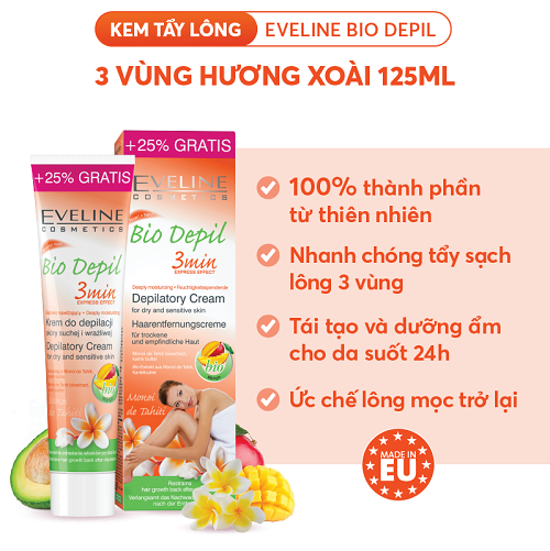 Kem tẩy lông Eveline Bio Depil 3 vùng hương xoài 125ML 1