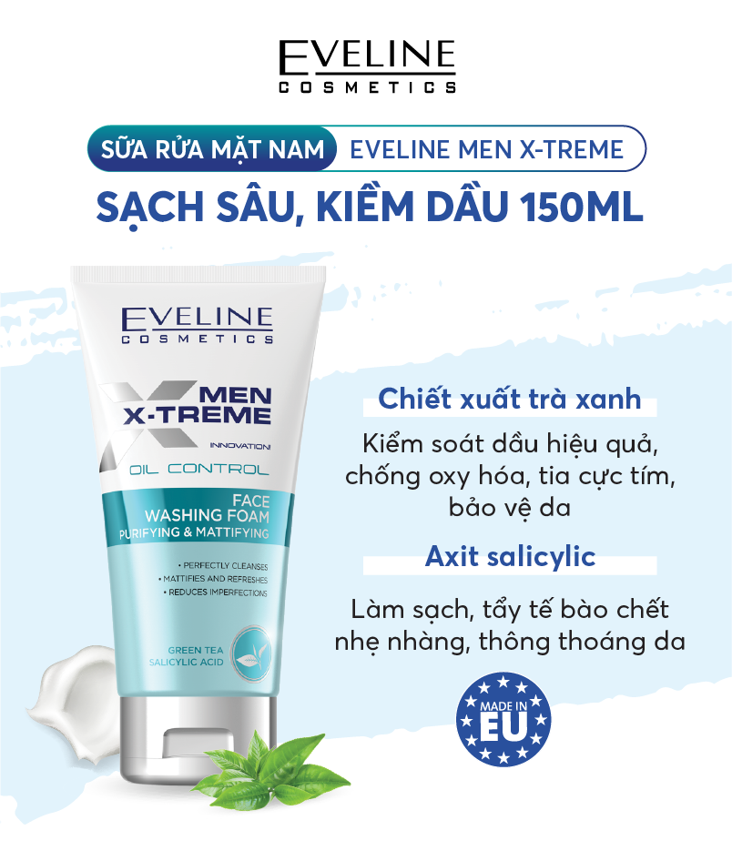 Sữa rửa mặt nam Eveline Men X-treme sạch sâu, kiềm dầu 150ML 1