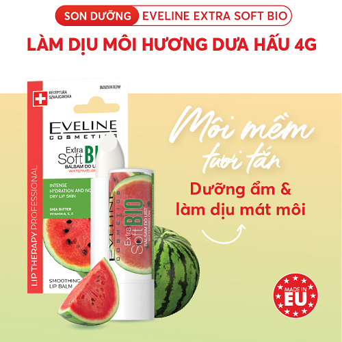 Son dưỡng Eveline Extra Soft Bio làm dịu môi hương dưa hấu 4g 1