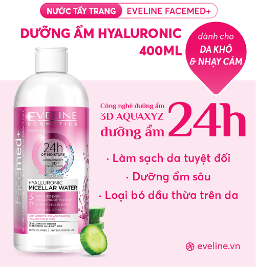 Nước tẩy trang Eveline Facemed+ dưỡng ẩm Hyaluronic 400ML 1