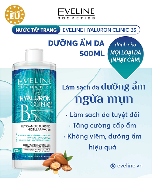 Nước tẩy trang Eveline Hyaluron Clinic B5 dưỡng ẩm da 500ML 5