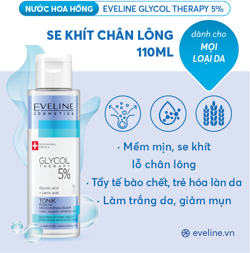 Nước hoa hồng Eveline Glycol Therapy 5% se khít chân lông 110ML 1