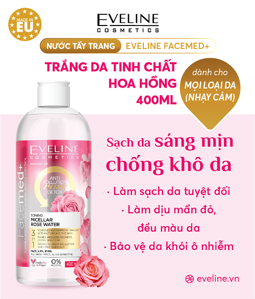 Nước tẩy trang Eveline Facemed+ trắng da tinh chất hoa hồng 400ML 1