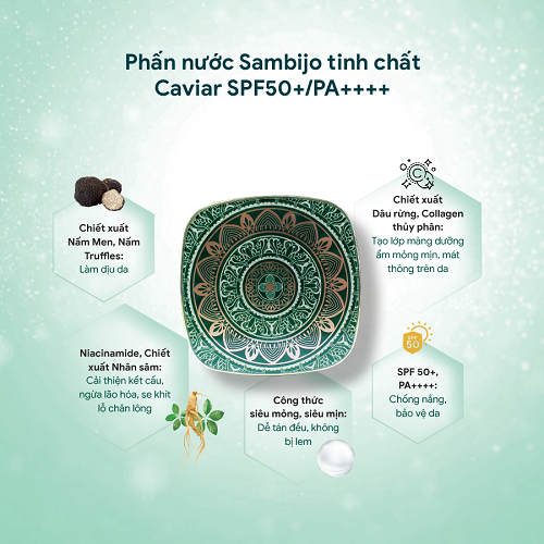 Phấn nước SAMBIJO siêu mịn tinh chất Caviar SPF50+/PA++++ 15g 1