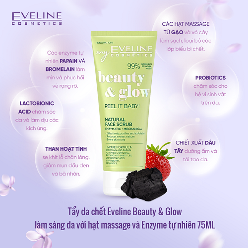 Tẩy da chết Eveline Beauty & Glow làm sáng da với hạt massage và Enzyme tự nhiên 75ML 1