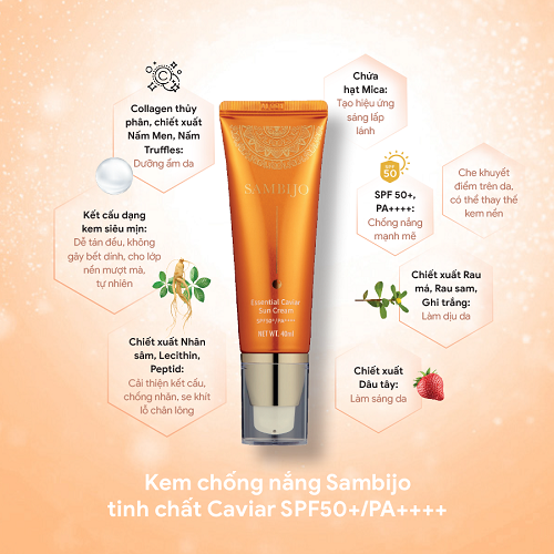 Kem chống nắng SAMBIJO nâng tông trắng hồng tinh chất Caviar SPF50+/PA++++ 40ML 1