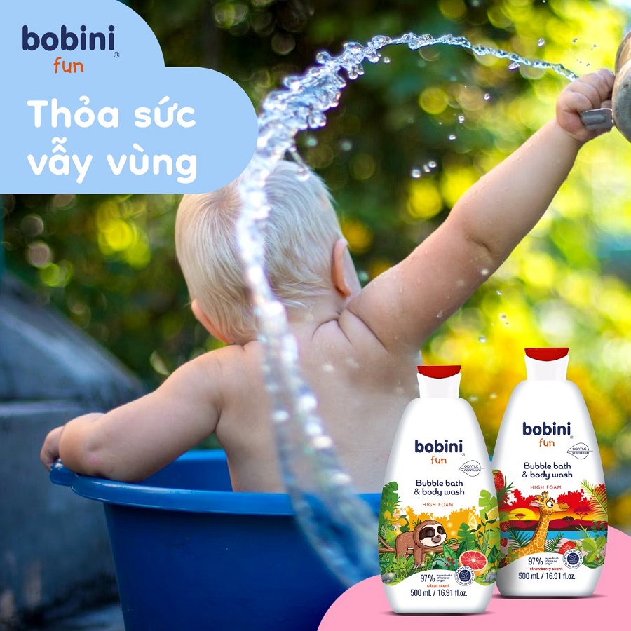 Gel tắm trẻ em tạo bọt Bobini Fun mềm mịn hương dâu tây 1+ tuổi 500ML 2