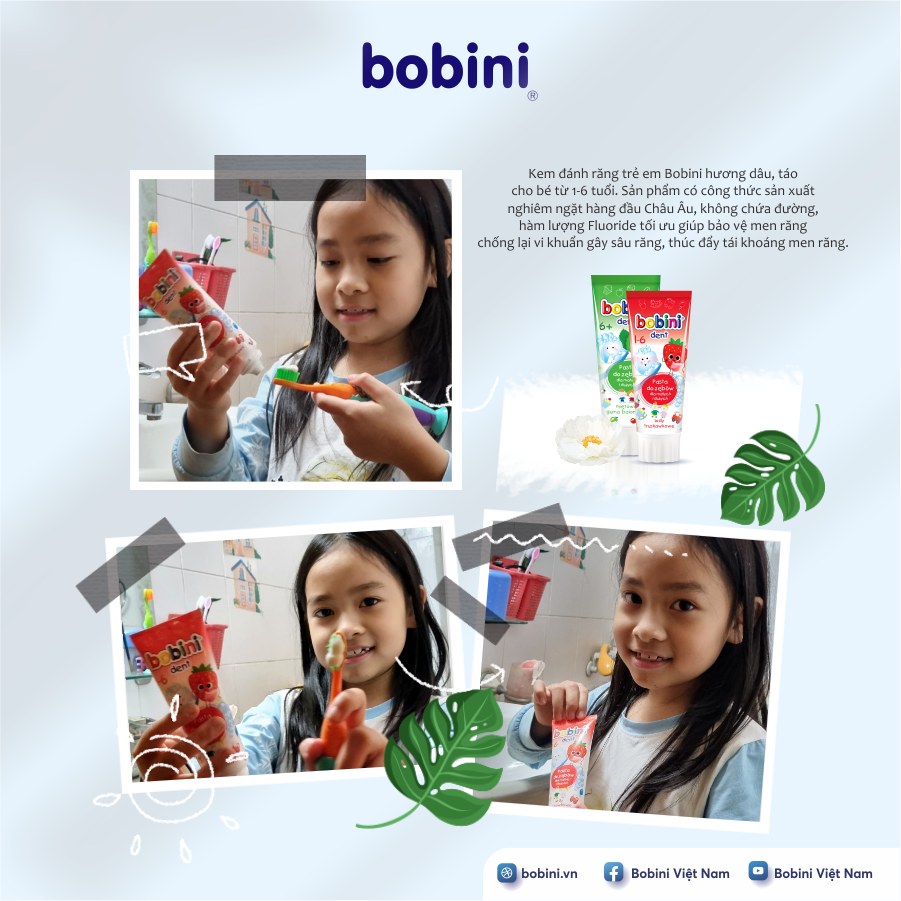 Kem đánh răng trẻ em Bobini hương kem dâu 1-6 tuổi 75ML 2