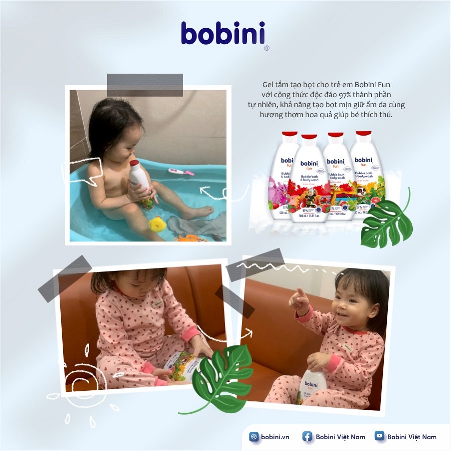 Gel tắm trẻ em tạo bọt Bobini Fun mềm mịn hương mâm xôi 1+ tuổi 500ML 2