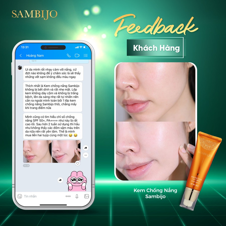 Kem chống nắng SAMBIJO nâng tông trắng hồng tinh chất Caviar SPF50+/PA++++ 40ML 3